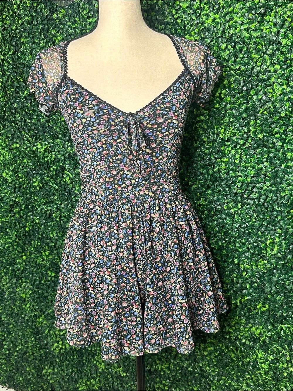 Urban Outfitters Floral Mesh Romper Babydoll Playsuit Fairy Grunge Y2K M